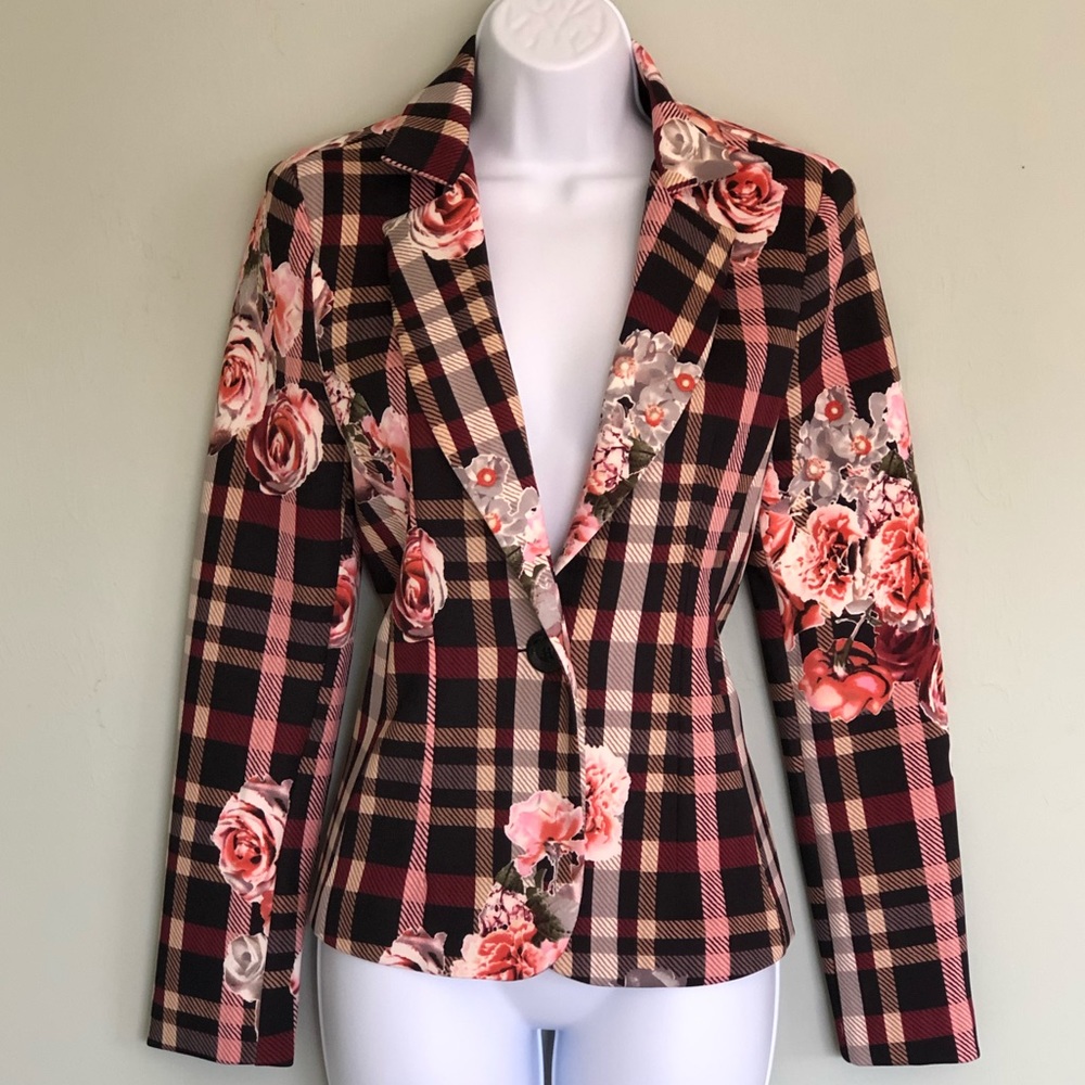 VENUS floral plaid blazer